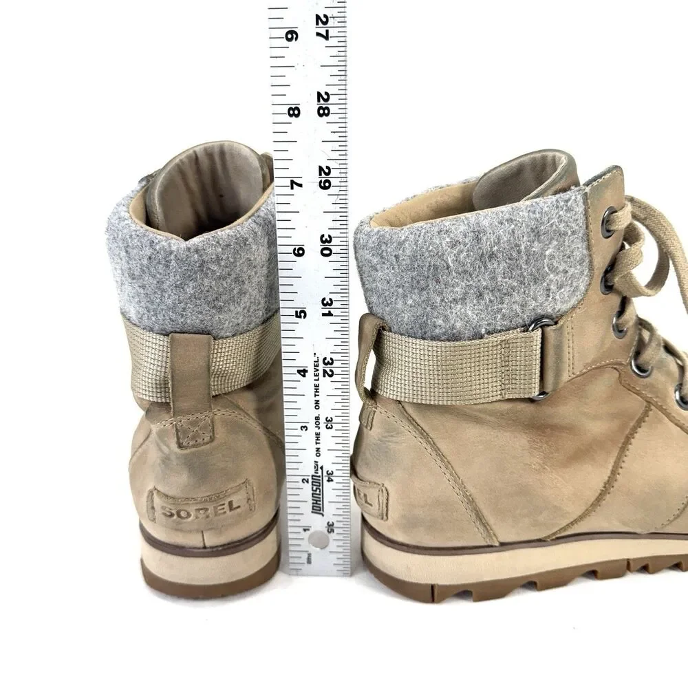 Womens Sorel Harlow Conquest Tan Leather WP Wedge Ankle Boots Size 9